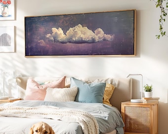 Vintage Moody Clouds Framed Wall Art: Panoramic Minimalist Decor