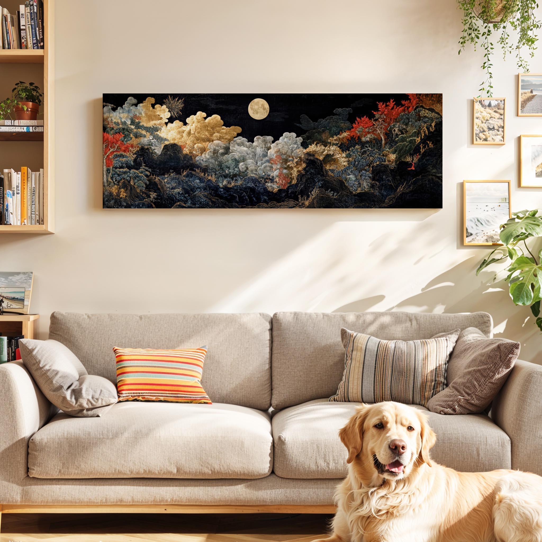 Vintage Japanese Landscape Tapestry Print: Framed Asian Wall Art