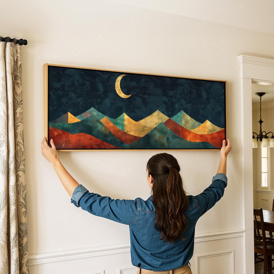Mid-century Modern Framed Panoramic Landscape Print: Large