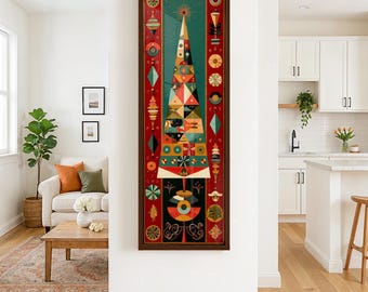 ミッドセンチュリーモダンクリスマスツリー彫刻木製パネル