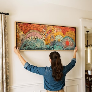 Mid Century Modern Framed Wall Art: Abstract Geometric Mosaic
