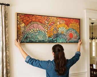 Mid Century Modern Framed Wall Art: Abstract Geometric Mosaic