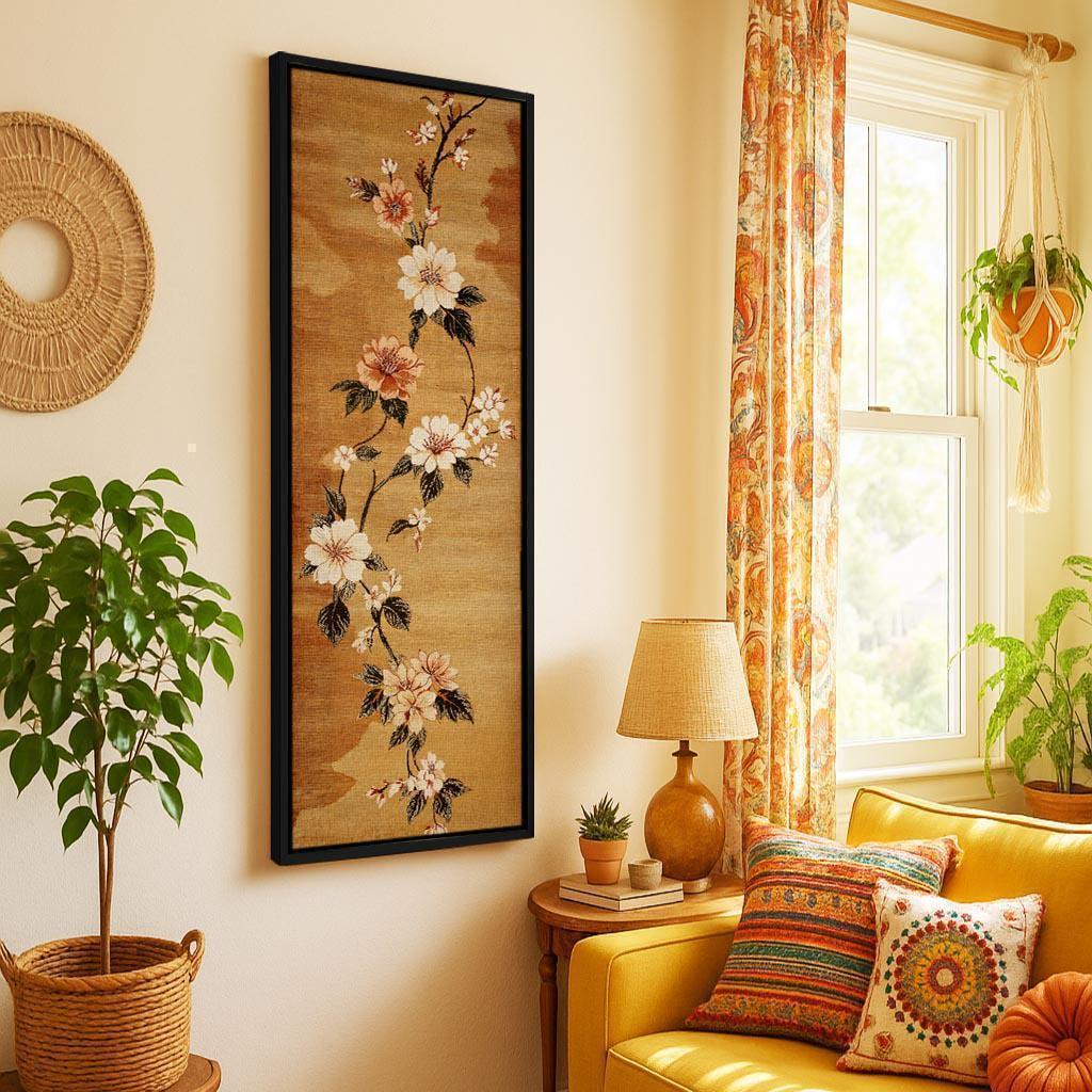 Japanese Floral Tapestry Wall Art Framed: Vintage Botanical Print
