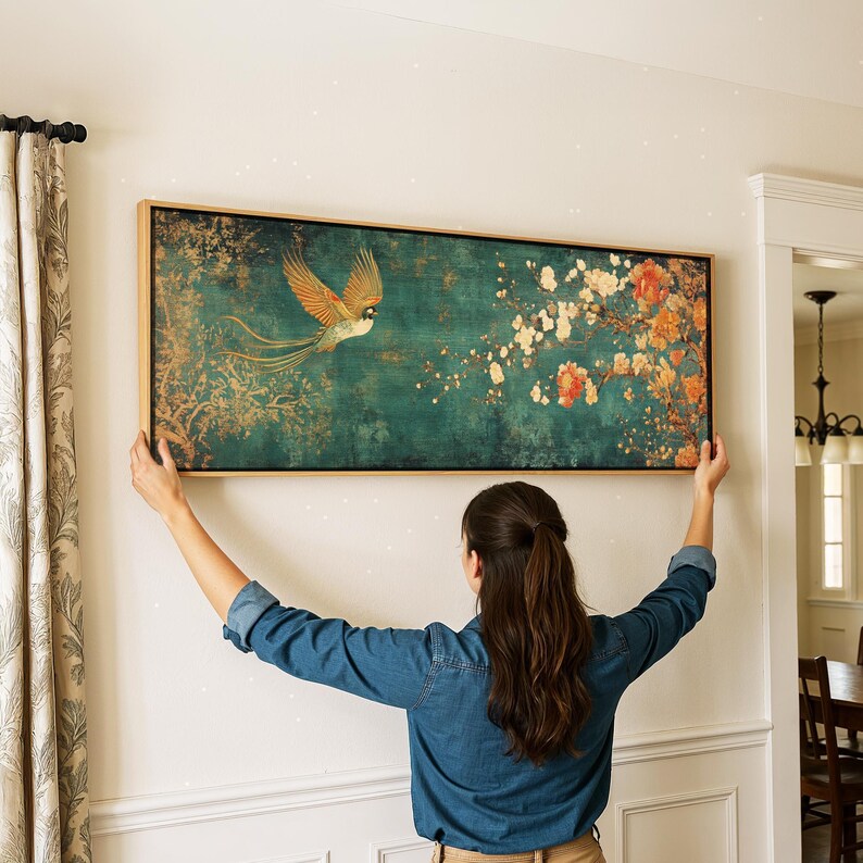 Vintage Japanese Tapestry Wall Art Framed, Bird of Paradise image 6