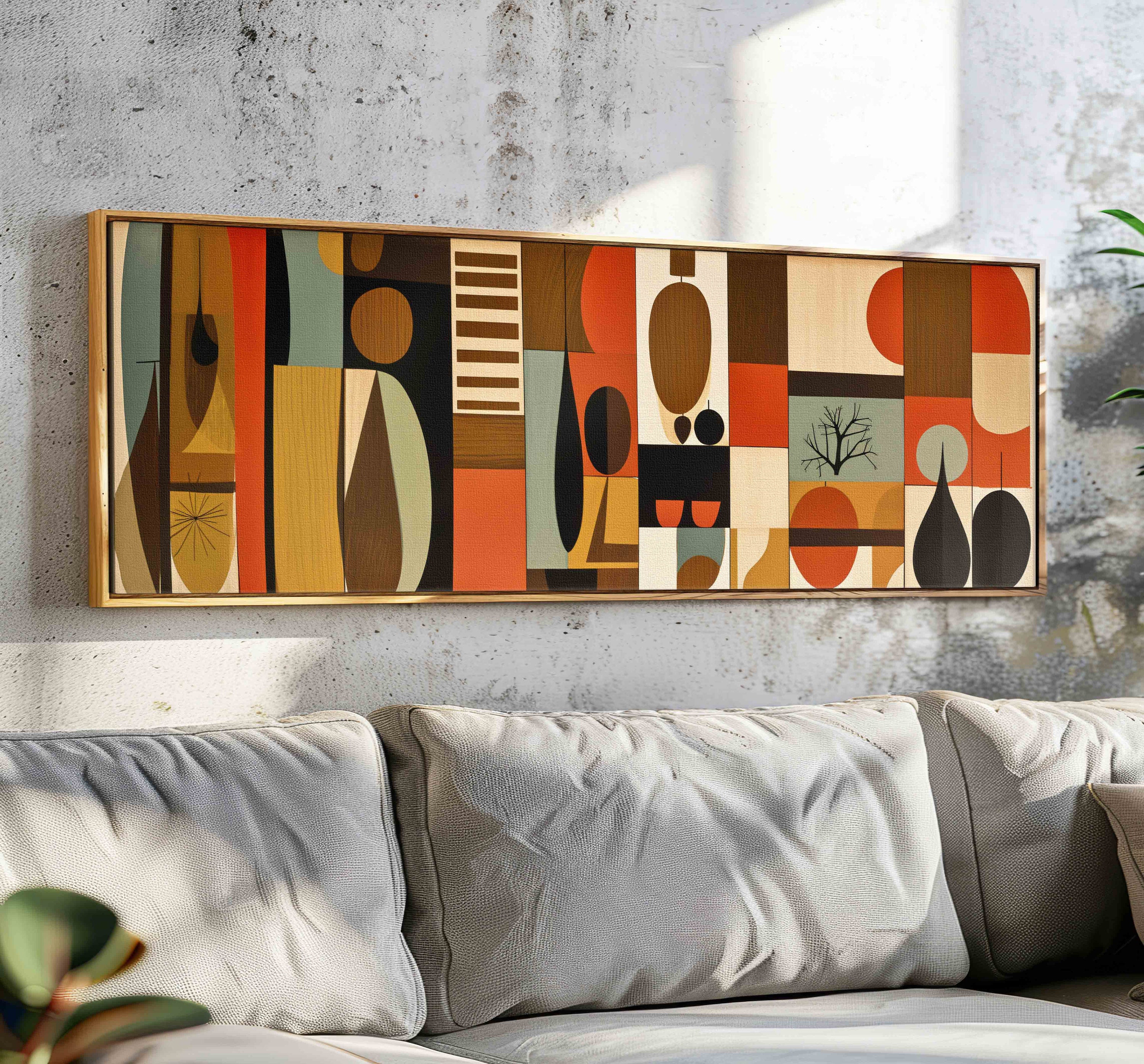 Mid Century Modern Panoramic Print, Modern Horizontal Wall Art Print, Abstract Art, Geometric Wall Art, Boho Wall Decor, Large Wall Art
