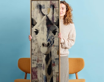 Tall Giraffe Framed Wall Art: Modern Animal Print