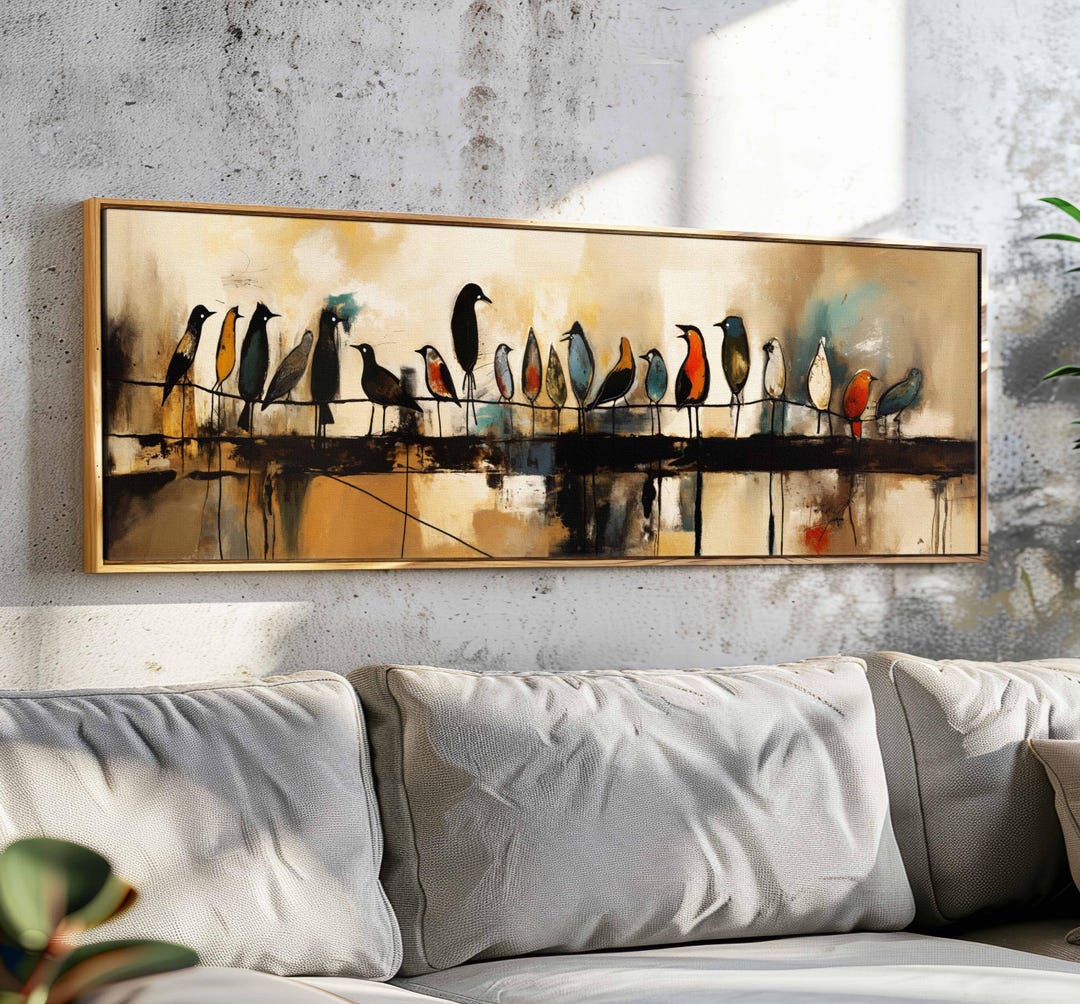 Mid Century Modern Birds on Wire Framed Wall Art - Etsy