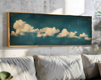 Vintage Stimmungsvolle Wolken - Minimalistische Horizontale Wandkunst - Panorama Druck - Minimalistische Wanddekoration - Moderne Bauernhaus - Stimmungsvolle Wandkunst