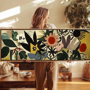Panoramic Wall Art - Floral Print - Mid Century Modern Art - Horizontal Wall Art - Panoramic Floral Wall Art Print  - Above Bed Print