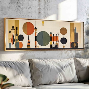Halverwege de eeuw moderne muurkunst ingelijst, geometrische horizontale muurkunst, moderne kunst halverwege de eeuw ingelijst, grote brede muurkunst, boho woondecoratie