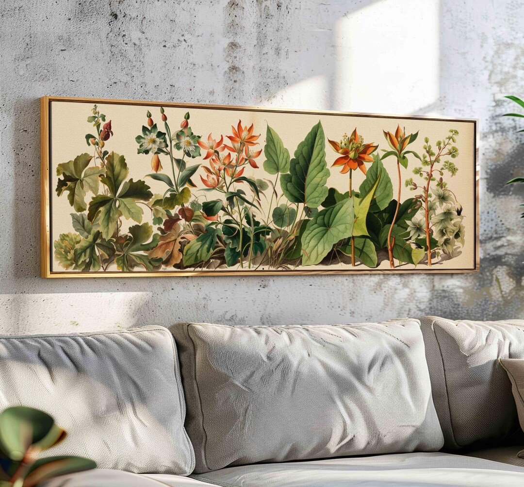 Vintage Botanical Framed Wall Art: Panoramic Floral Print - Etsy