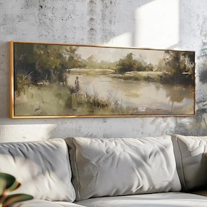 Vintage Wall Art Framed - Vintage Landscape Wall Art Print - Rustic Village Wall Art - Above Bed Decor - Horizontal Wall Art -