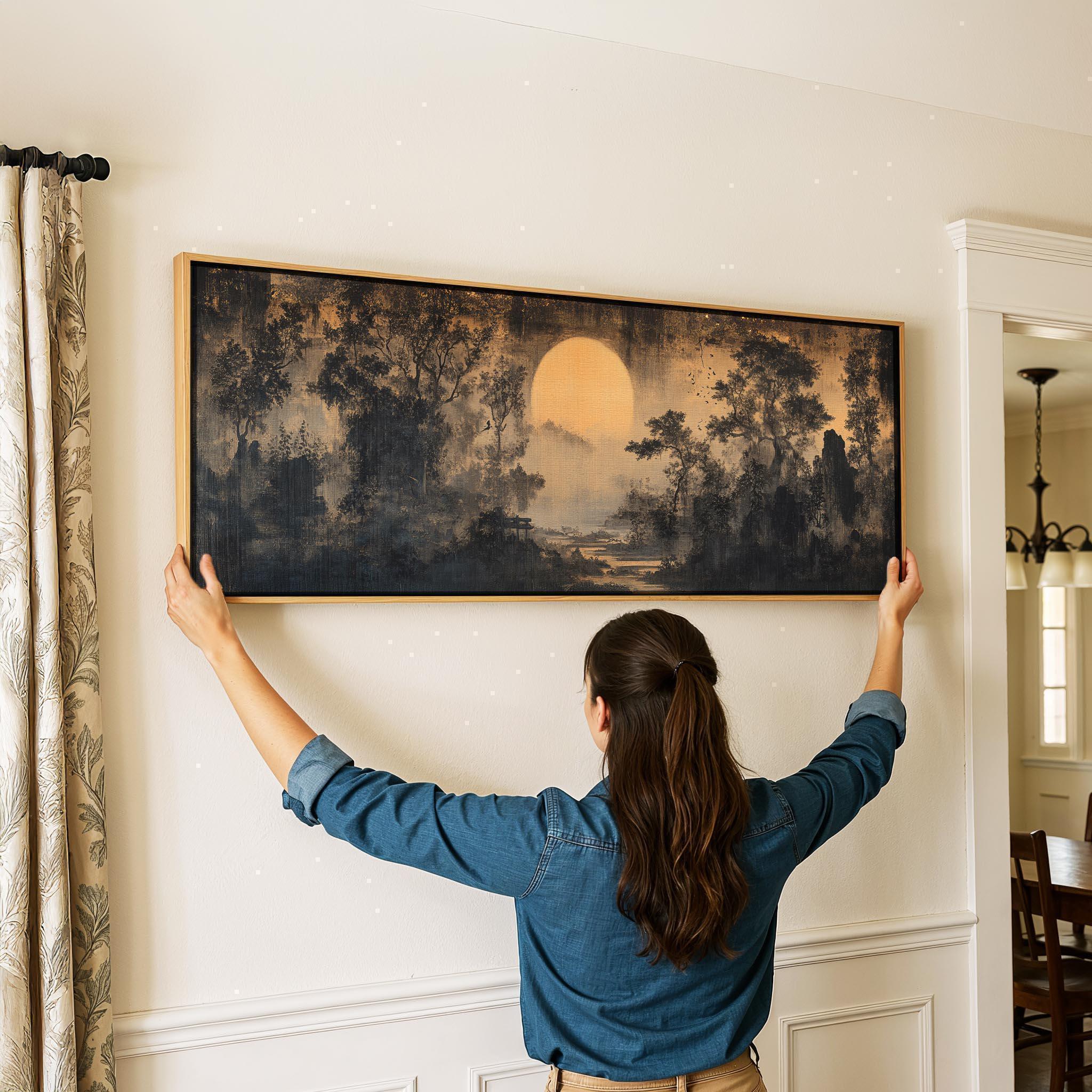 Vintage Japanese Landscape Tapestry Print: Framed Asian Wall Art
