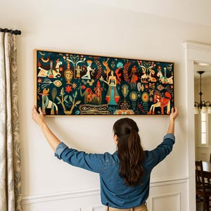 Framed Panoramic Modern Canvas: Horizontal Contemporary Art Print for Bedroom, Living Room Boho Decor - Horizontal Wall Art - Large Wall Art