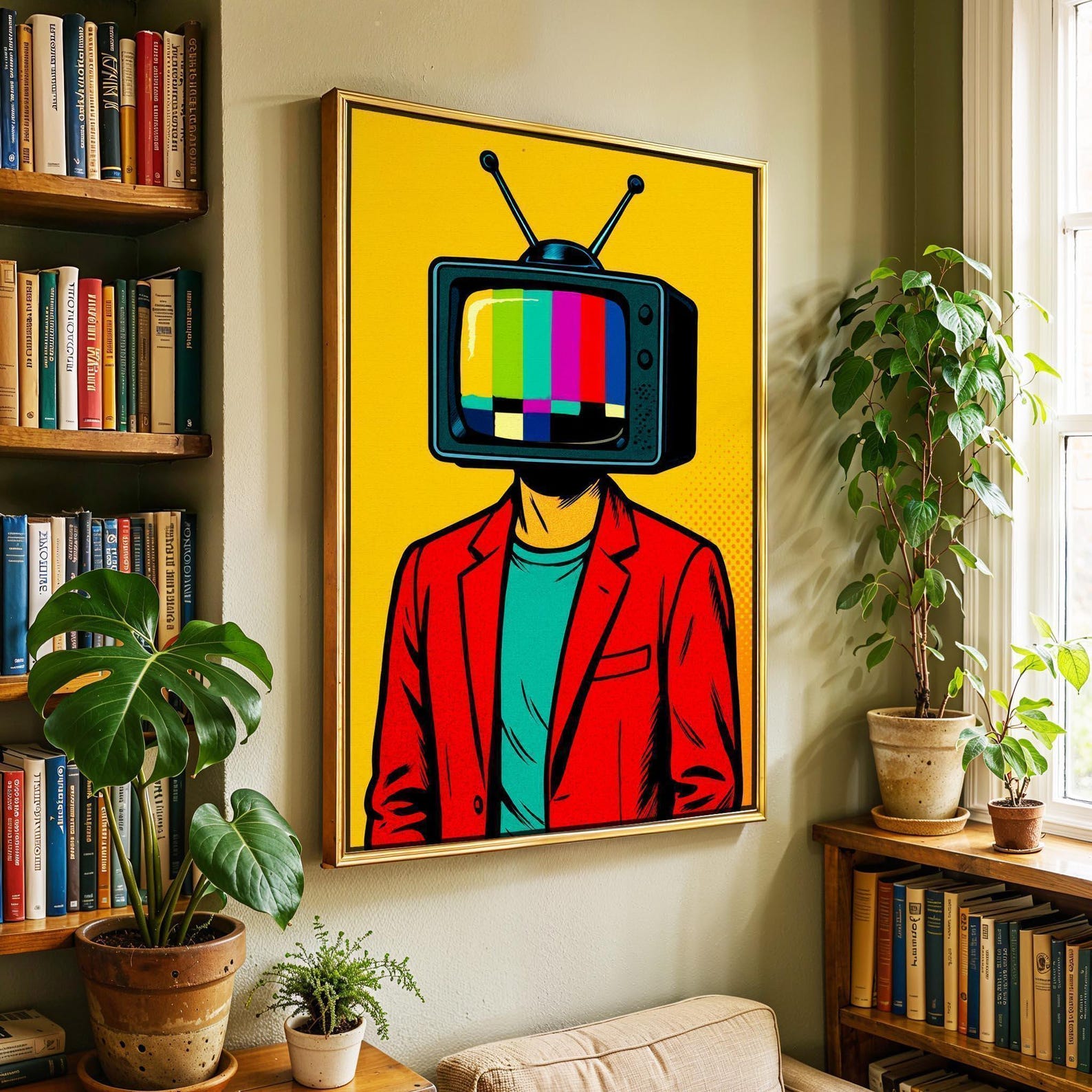 Surreal TV Head Pop Art Retro Maximalist Wall Decor Colorful Graphic surreal-tv-head-pop-art-retro-maximalist-wall-decor-colorful-graphic