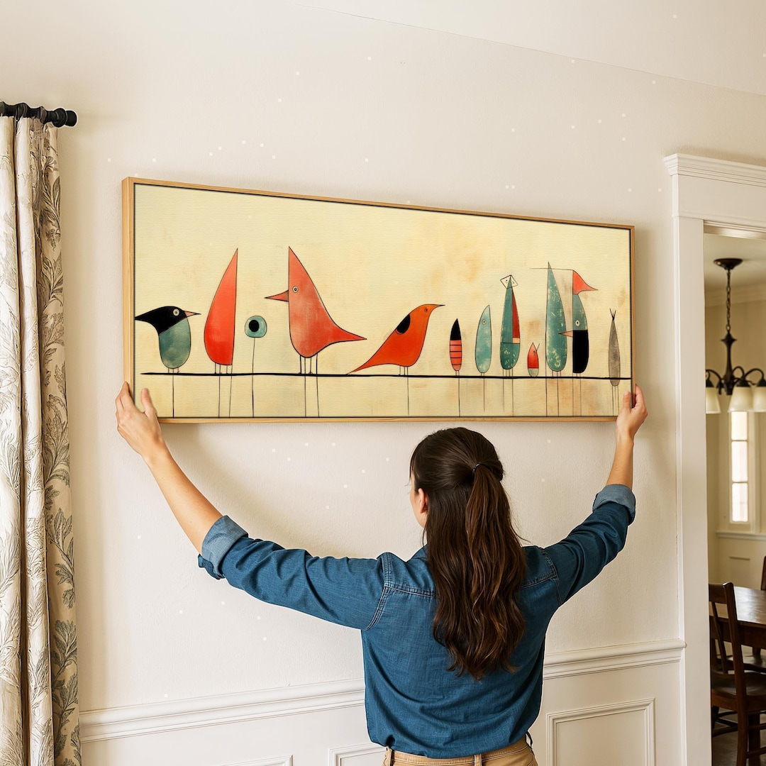 Mid-century Modern Birds on Wire Canvas Print: Retro Abstract Wall Art ...