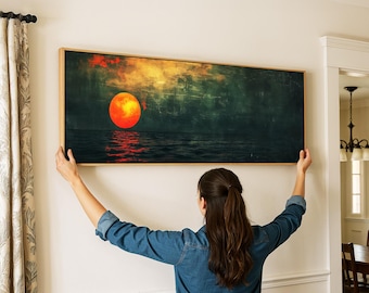 Framed Sunset Ocean Wall Art: Canvas or Poster, Multiple Frame Styles, Panoramic Seascape Print