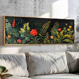 Moody Wildflower Panoramic Wall Art - Framed Horizontal Botanical Print for Modern Boho Decor