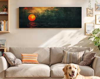 Sunset Over the Emerald Green Ocean, Seascape Wall Art Framed