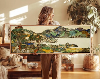 Vintage Landscape Wall Art Framed: Abstract Geometric Print