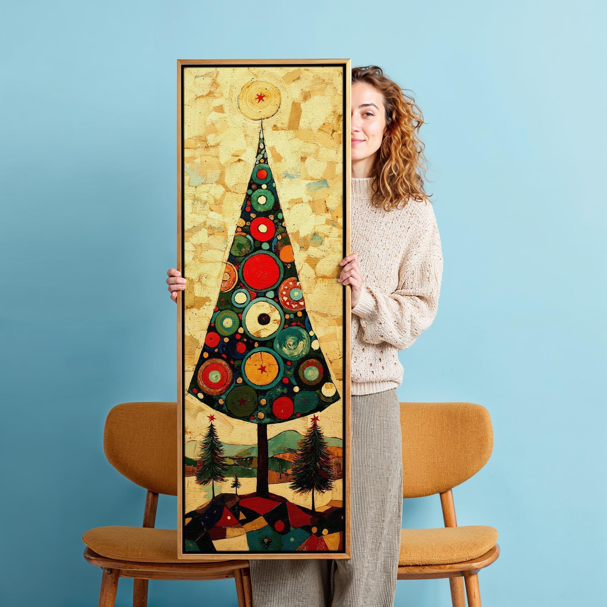 ミッドセンチュリーモダンの背の高い細長いクリスマスツリーの壁アート