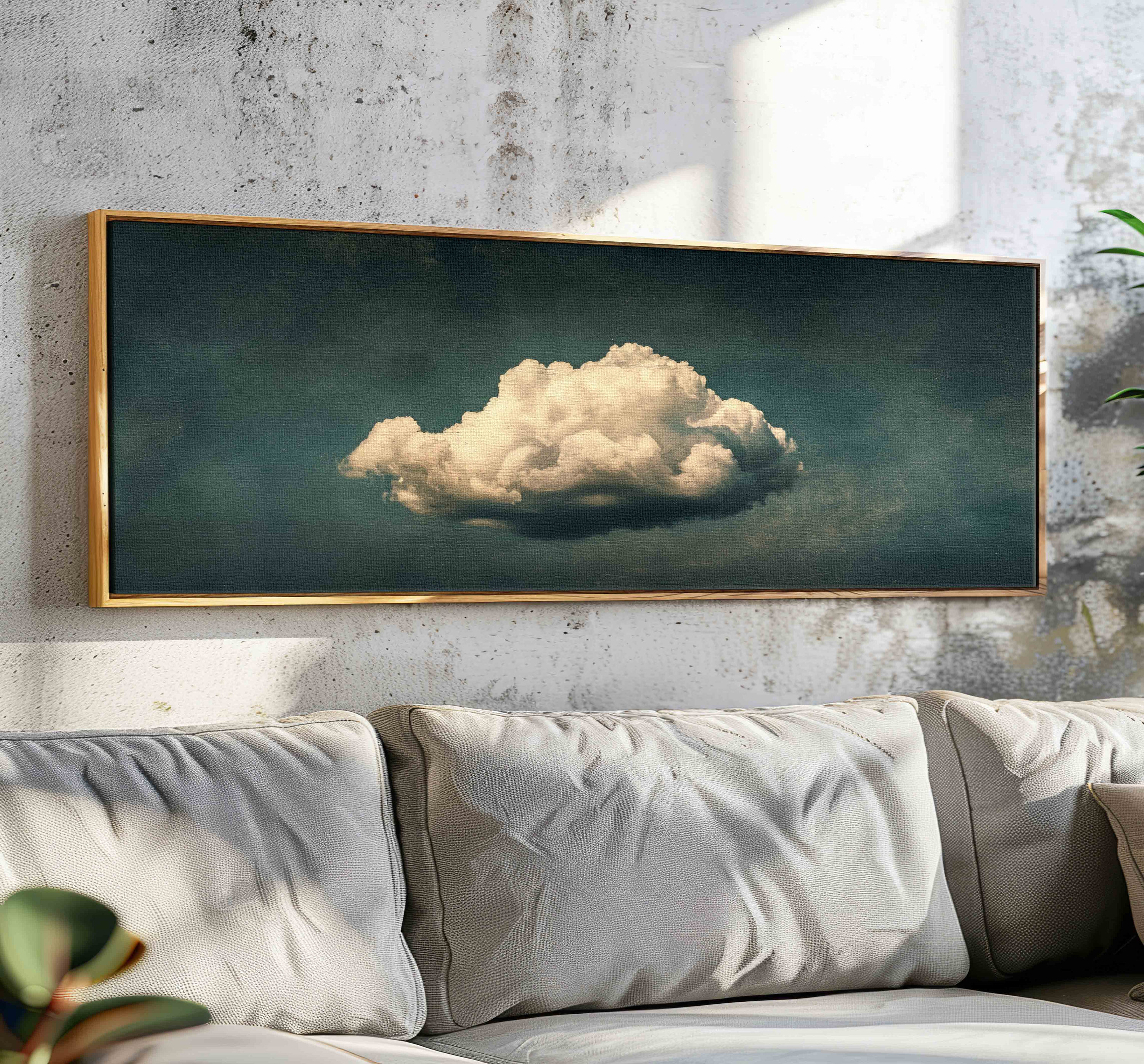 Vintage Moody Cloud Wall Art Framed Panoramic Minimalist Wall Art Horizontal Cloud Print Large Cloud Art Ultrawide Above Bed Decor Etsy