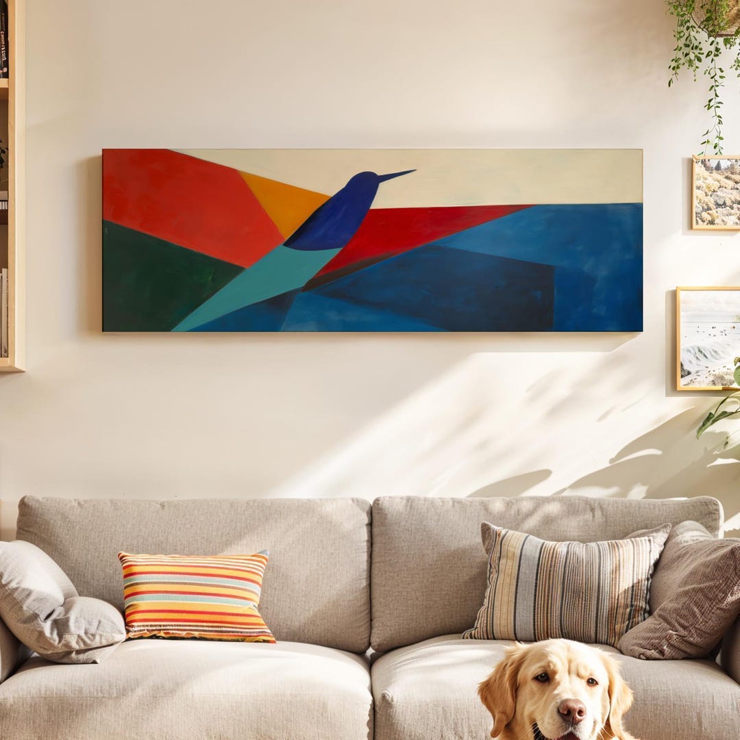 Abstract Geometric Bird Art: Mid Century Modern Framed Canvas - Etsy