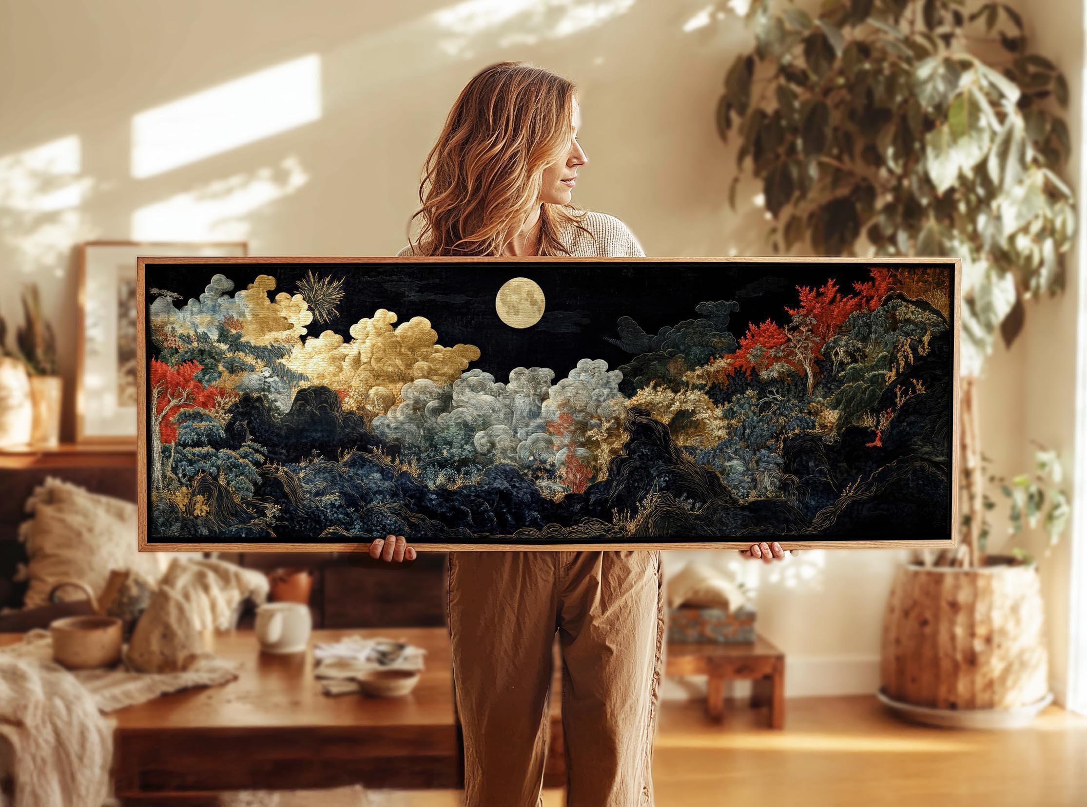 Vintage Japanese Landscape Tapestry Print: Framed Asian Wall Art