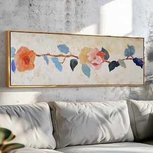 Panoramic Floral Framed Canvas: Minimalist Horizontal Wall Art