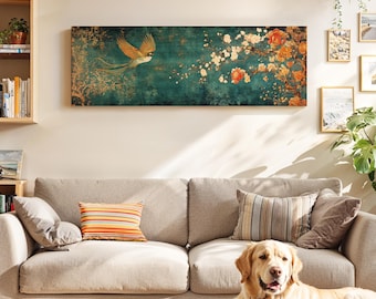 Vintage Japanese Tapestry Wall Art Framed, Bird of Paradise