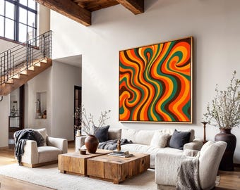 Large Square Retro Wall Art Framed, Mid Century Modern Art Print
