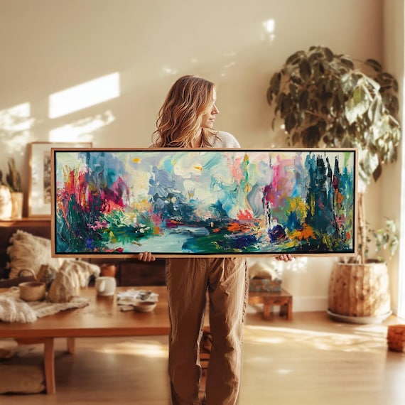 Framed Abstract Panoramic Landscape Print: Moody Horizontal Wall