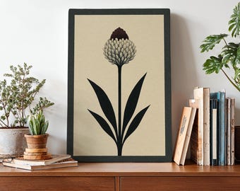 Art mural floral rétro encadré, impression de fleurs Bauhaus du milieu du siècle, art botanique lunatique