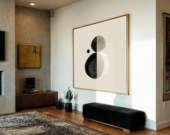 Large Square Abstract Minimalist Japandi Wall Art Framed, Mid Century Modern