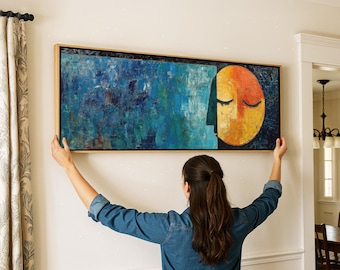 Panoramic Framed Wall Art: Abstract Face, Modern Home Decor