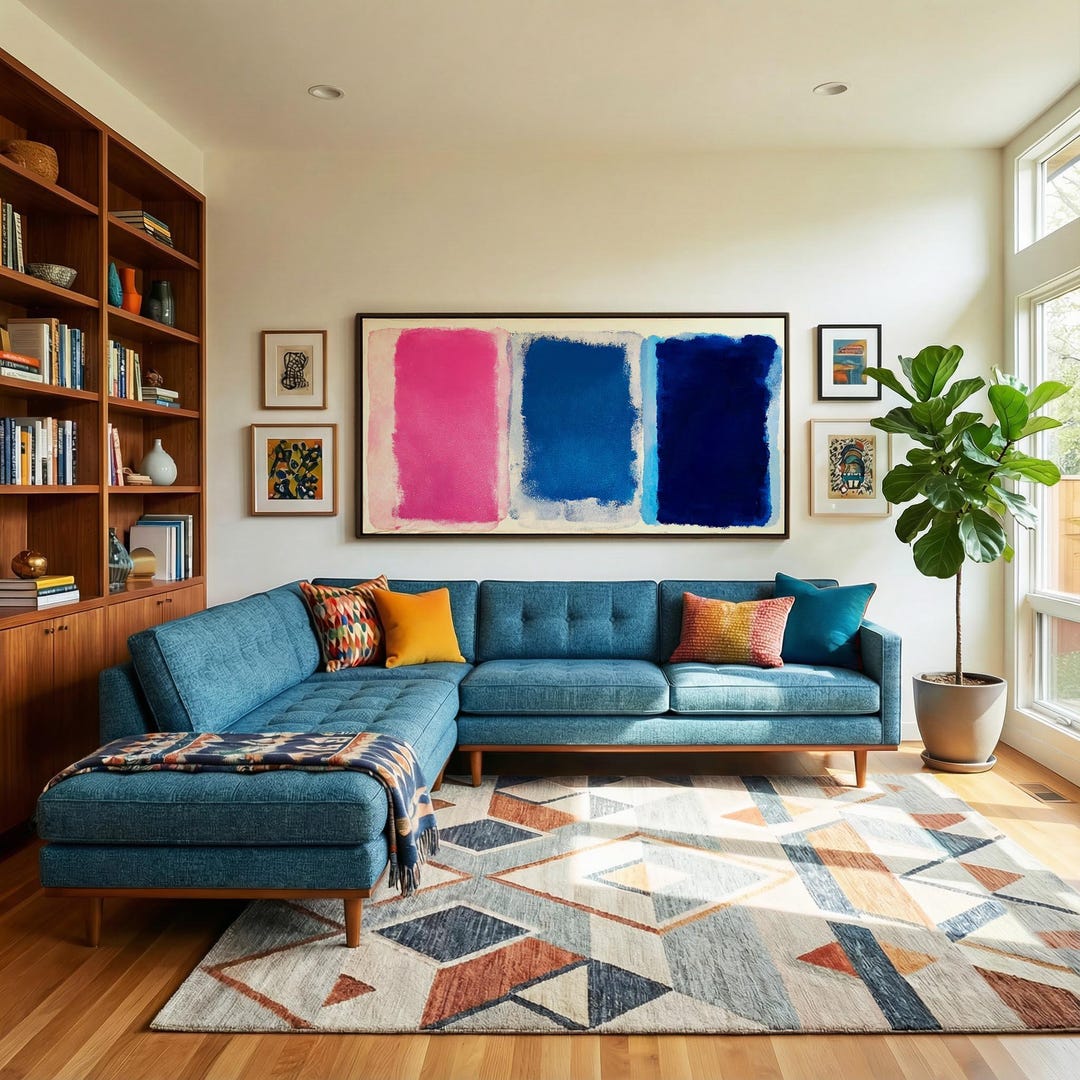 Mid Century Modern Abstract Wall Art Framed, Minimalist Colorful Print ...