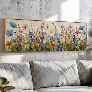 Framed Wildflower Panoramic Wall Art: Vintage Floral Print
