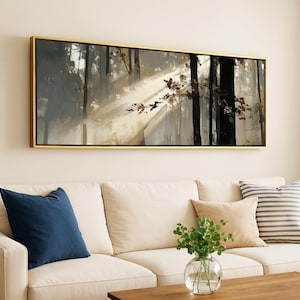 Lichtstrahlen, stimmungsvolle Natur – gerahmtes Wandbild – große horizontale Wanddekoration