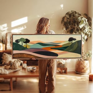 Modernes Landschaftsbild mit Rahmen, minimalistischer Landschaftsdruck, horizontales Wandbild, großformatiger Panorama-Landschaftsdruck, Dekoration über dem Bett