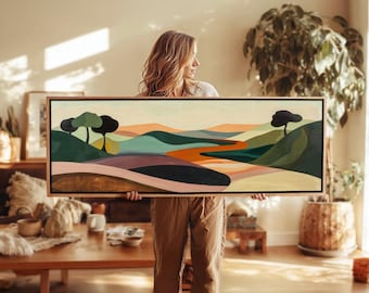 Modern Landscape Wall Art Framed, Minimal Landscape Print, Horizontal Wall Art, Large Wide Panoramic Landscape Print, Above Bed Decor
