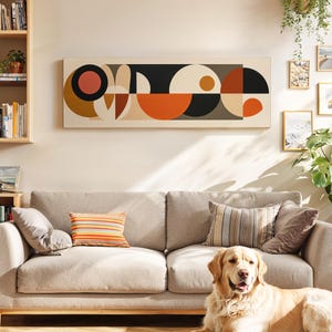 Mid Century Modern Wall Art Framed, Earthy Colors Panoramic Modern Wall Art, Horizontal Geometric Wall Art, Above Bed/Couch Decor