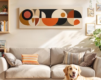 Mid Century Modern Wall Art Framed: Geometric Abstract Panoramic Print