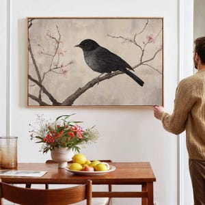 Black Bird - Japanese Wall Art Framed - Horizontal Large Wall Art Ready to Hang - Japanese Wall Art Print - Above Bed Decor - Asian Wall Art