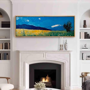 Framed Spring Meadow Print: Long Horizontal Wildflower Field Art