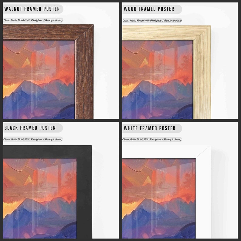 Sunset over the Purple Mountains, Minimal Horizontal Landscape Wall Art Framed, Moody Panoramic Print, Vintage Painting Print, Boho Wall Art image 7