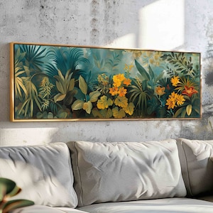 Panoramic Botanical Wall Art Framed, Horizontal Floral Wall Art Print, Large Wildness Wall Art, Panoramic Flowers Art Print, Above Bed Print