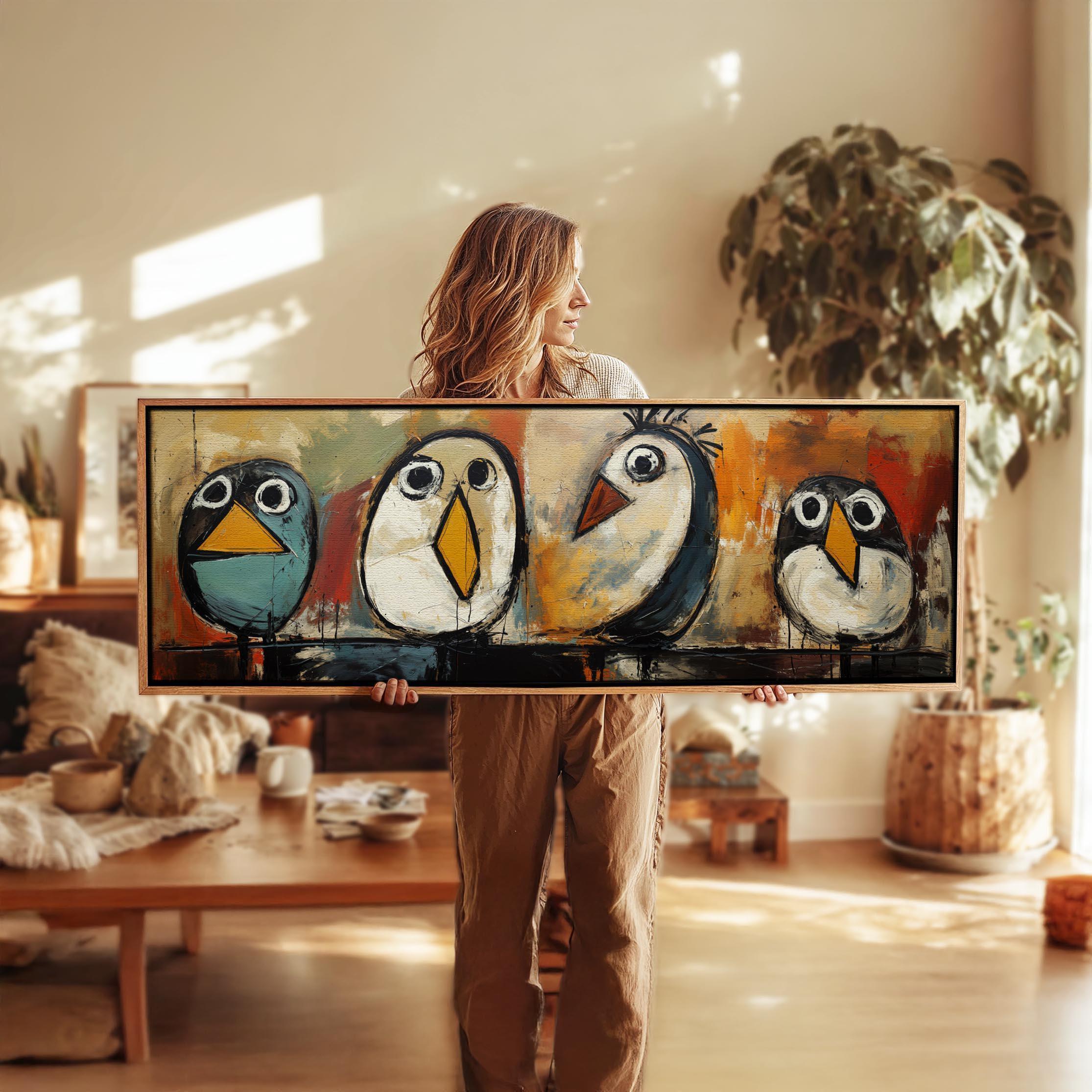 Birds on Wire Wall Art Framed Canvas: Mid Century Modern