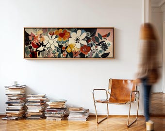 Lienzo floral enmarcado de estilo moderno de mediados de siglo, arte botánico abstracto
