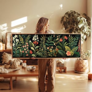 Framed Botanical Wall Art: Large Panoramic Floral Print - Horizontal Wall Art - Large Wall Art - Panoramic Print - Above Bed Decor