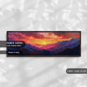 Sunset over the Purple Mountains, Minimal Horizontal Landscape Wall Art Framed, Moody Panoramic Print, Vintage Painting Print, Boho Wall Art image 9